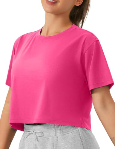 THE GYM PEOPLE T-Shirt Haut Court d’Entraînement à Manches Courtes pour Femme, Coupe Ample pour Le Yoga, la Course à Pied, l’Athlétisme et Le Quotidien