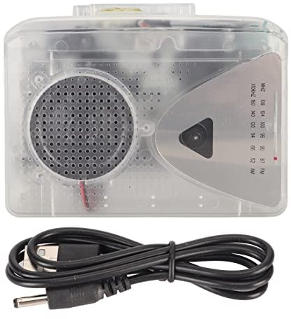 USB-Kassetten-zu-MP3-Konverter, Kassetten-zu-MP3-Konverter-Tape-Player mit 3,5-mm-Buchse und Lautsprecher, Walkman-Kassettenrecorder, UKW-AM-Radio-Stereo-Kassettenrecorder (Transparent)