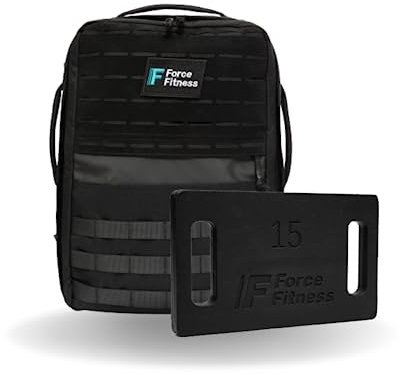 Force Fitness Rucking Backpack + Weights (15kg), Ruck Plate Carrier Rucksack for Men & Women, Weighted Backpack for Rucking, Running, Walking, Strength & Cardio Workouts for Athletes