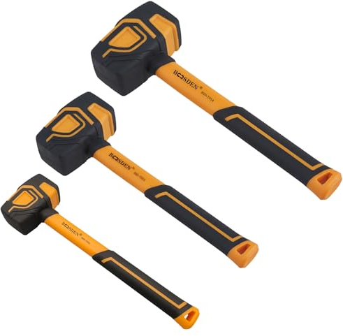 BOOSDEN Set di 3 Mazzuole in Gomma da 350g, 560g e 1100g, Mazzuola in Gomma con Gancio, Mazzuola con Testa Solida e Manico Ergonomico, per Pavimenti, Lavorazione del Legno