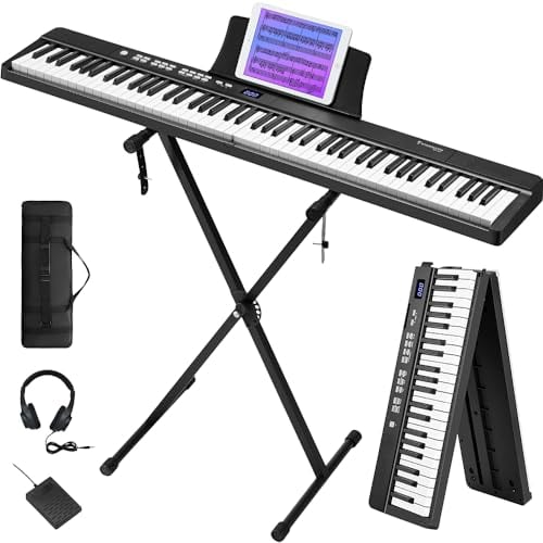 Starfavor Foldable 88 Keys Electric Piano, Bluetooth Folding Semi Weighted Keyboard, with Stand, SP-15F