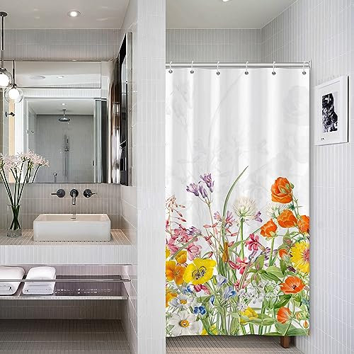 Tenda da Doccia Piccola Stalla Botanica Fattoria Vivid Rustico Wildflower Verde Foglie Tenda da Doccia per il Bagno Impermeabile Tessuto Vasca da Bagno Accessori 92x183cm