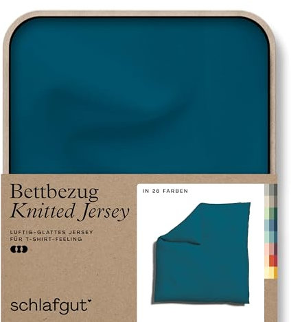 schlafgut Knitted Jersey Bettwäsche 135x200cm Bettdecke Bezug einzeln, Multicolor Uni, weich und faltenfrei mit Elasthan (Petrol Deep, 240x220)