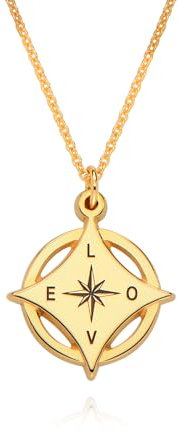 MYKA - Personalisierte Initiale Kompass Halskette mit benutzerdefinierten Inschriften – zierliches Geschenk für Sie – Gravierter Schmuck für Muttertag (750er Gold Vermeil)