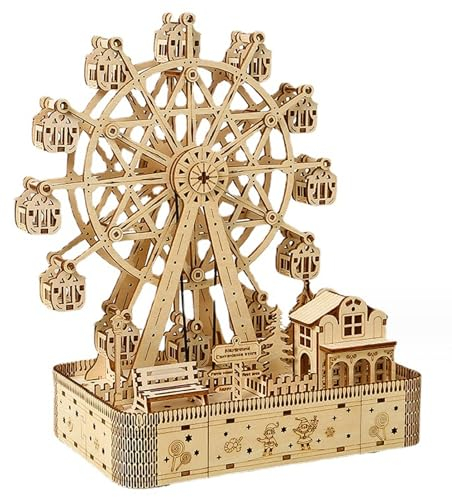 Modell Riesenrad, 3D-Puzzle aus Holz, Spieluhr mit Musik, Holzpuzzle, 3D, großes Rad, exquisit, drehbar, Dekoration, Büro, Studie, für Eltern, Kinder, Freunde, Geschenk