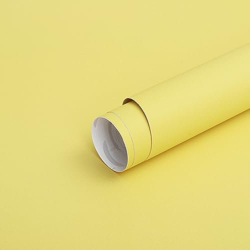 Timeet Self Adhesive Wallpaper Yellow Matt Surface Sticky Back Plastic 40x300cm Contact Paper Solid Colour Yellow Furniture Sticker Peel and Stick Wallpaper Waterproof Vinyl Film for Cabinet Wall