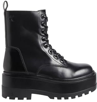 Calvin Klein Donna Stivali Flatform High Lace Up con Zeppa, Nero (Triple Black), 38