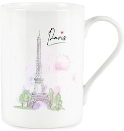 Purely Home Paris Mug - Watercolour Eiffel Tower City of Love Gift/Present - White Bone China Tea/Coffee Mug