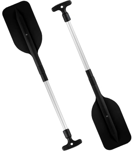 Kayak-Paddel Teleskop 2 Stcs Stand up Paddel mit Plastikblättern Kanublatt Paddel T-Griffboot Paddel tragbares Boot für Kanusblasbare Boote Notfallboote Schwarz Schwarz