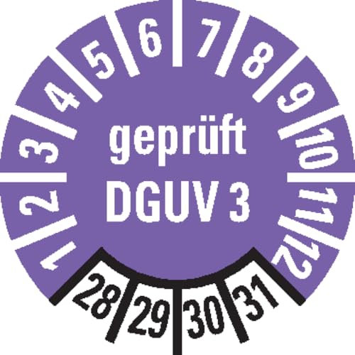 Dreifke® Prüfplakette gepr. DGUV Vorschrift 3, 28-30, violett, Folie, ablösbar, Ø10mm, 384 Stk.