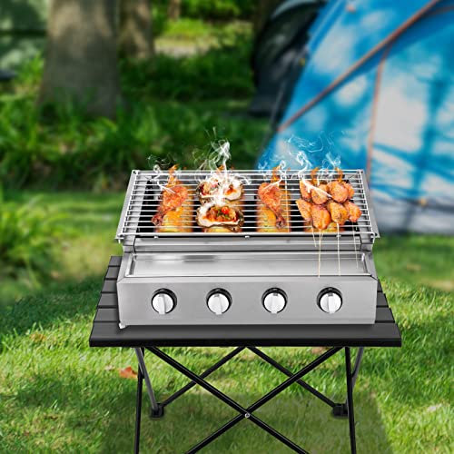 Barbecue en acier inoxydable + 4 flammes Gril à gaz réglable en hauteur Gril barbecue pour pique-nique Barbecue camping repas 580 * 400 * 200cm