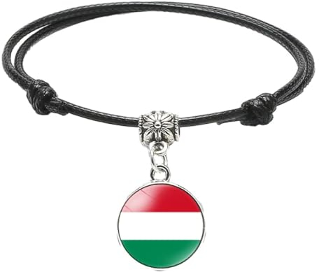 GONMFKM Modisches, Geflochtenes, Verstellbares Armband Mit Ungarn Flagge Charm, Handgefertigtes Geflecht, Edelstein Anhänger, Armband, Schwarzer Seilknoten, Gewebter Armreif, Neuartiges Patriotische