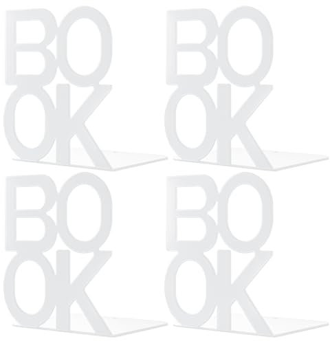 Lot de 2 serre-livres décoratifs en métal pour bibliothèque et bureau Blanc