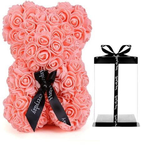 Generisch Rosen-bär Rose Flower Bär, Rosenblumenbär mit Geschenkbox, Romantisch Rosen Teddybär, Rose Bear, Geschenk für Muttertag, Valentinstag, Hochzeiten, Geburtstag, Freundin, Braut (Pfirsichrosa)