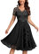 MISSMAY Women's Vintage Floral Lace Sequin V-Neck Ruffle Cocktail Party Formal Fit and Flare Swing Dress (Medium, Black)