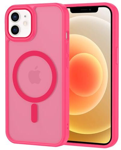 XTCASE Cover Magnetica per iPhone 12/12 Pro [Compatibile con MagSafe], Custodia Traslucida Opaca Posteriore Resistente ai graffi TPU Bumper Antiurto Sottile Protettiva Case, Rosso rosa