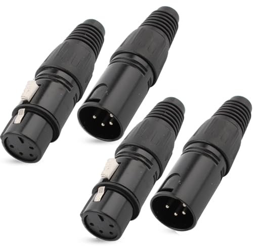 RUNCCI-YUN 4PCS 4 Pin XLR Solder Connector,2 Male and 2 Female XLR Mic Plug Audio Socket Jack Stereo Black housing