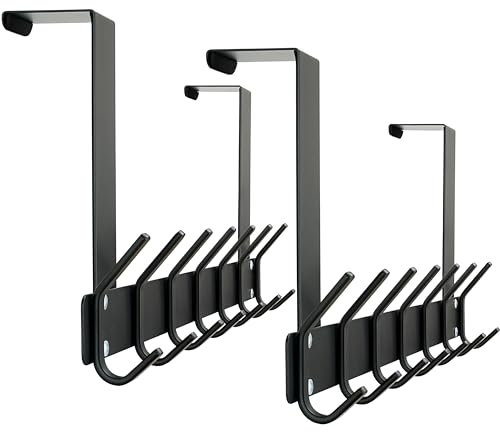 Honsky Türgarderobe, Klappbar Türhakenleiste zum Einhängen mit 14 Hanken,Türfalzstärken4,5/4/3,5cm,Türhaken innenseite, Kleiderhaken Tür, Solide Türhaken zum Einhängen,2 Stück,Schwarz