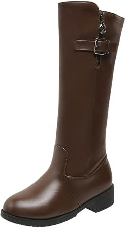 Stivali sopra il ginocchio da donna Sexy Larga Stretch - Stivali alti al ginocchio con fibbia a gambo lungo, tacco basso in pelle sintetica stivali da equitazione eleganti stivali alti, marrone, 36 EU