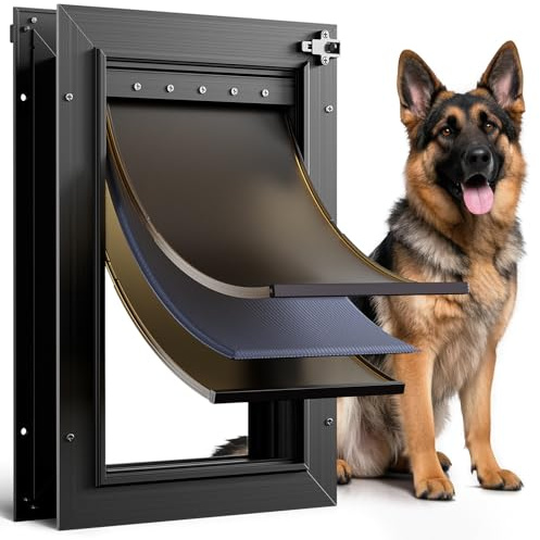 PETCOMING All Aluminum 3 Flaps Insulated Dog Door for Door (Large)