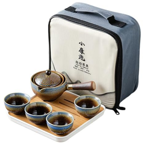 MAGICLULU Tetera Automática Giratoria De Juego De Té De Viaje Taza De Té Portátil para Viajes y Uso Casa