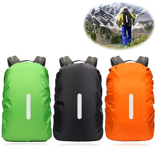 30-40L Regenschutz Rucksack,3 Stück Rucksack Regenschutz, Regenschutz Schulranzen Rucksack Regenschutz mit Reflexstreifen Geeignet für Outdoor, Wandern, Radfahren, Bergsteigen (Schwarz/Orange/Grün)