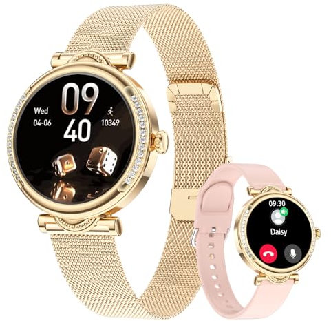 Tipmant Montre Connectée Femme Ronde avec Appel Bluetooth, Montre Intelligente avec Fonction Féminine, Montre Podometre Etanche IP68 avec Cardiofrequencemetre SpO2 Sommeil Calories pour Android iOS