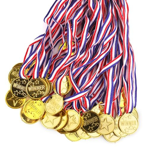 Gosknor 30 Stück Goldmedaillen für Kinder, Goldmedaillen aus Plastik Gewinner Medaillen Goldmedaillen Preise für Sportspiele Partygeschenk