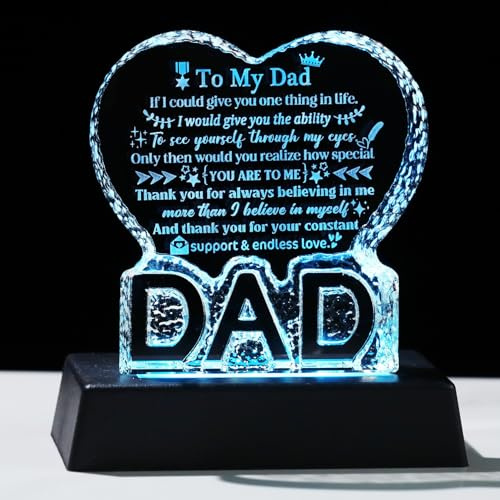 Arikyrist Crystal Dad Gifts Father's Day Christmas Ornament with Light Base | Crystal Dad Keepsake with Colored LED Base Decorative Plaque Gifts on Father's Day Birthday Christmas K9 Crystal Ornaments
