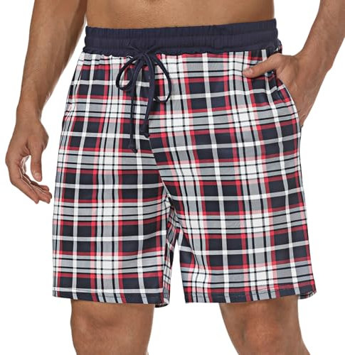 Marvmys Bas De Pyjama Shorts Homme Pantalon De Pyjama à Carreaux d'Été Décontracté En Coton Extensible Et Réglable Pyjama Short Homme Poches Shorts 3XL
