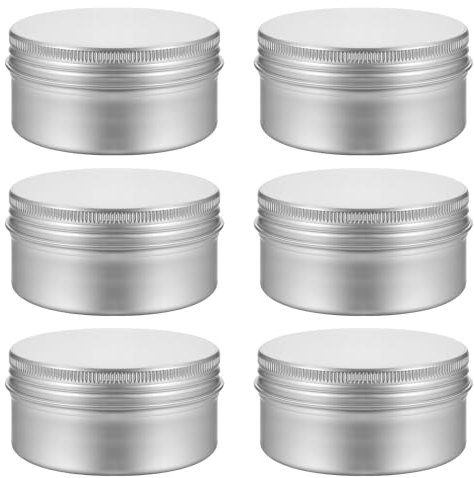 Qianyu 6 Pcs 2.7oz Aluminum Tin Jar Cans Round Cans with Screw Lids Travel Refillable Containers Silver Metal Cosmetic Lip Balm Cream Tins for Craft Food Storage food Candle Salve Spices