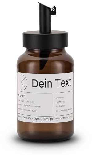 Koffs Design Zuckerstreuer mit Edelstahl Dosierer – individuell bedruckbarer Streuer für Zucker, Saaten, Müsli Toppings - moderne Zuckerdose aus Glas mit UV‑Schutz - personalisiert 200ml