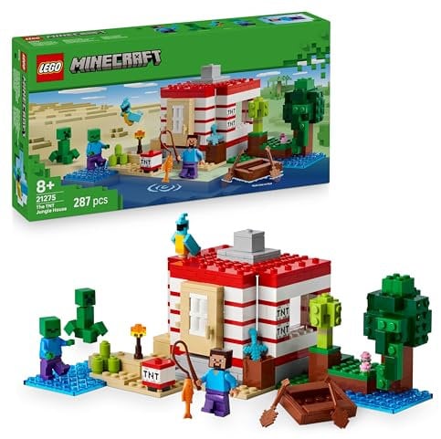 LEGO Minecraft Casa nella Giungla Esplosiva - Giocattolo Interattivo con Modello di Barca, Figure di Steve, Creeper e Zombie, Funzione TNT - Regalo per Gamer, Bambini e Bambine da 8 Anni in su - 21275