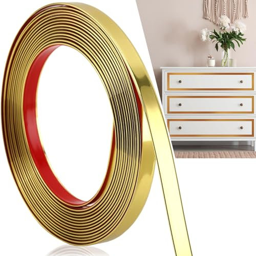 Chingcoo Moulures DéCoratives Autocollantes Inoxydable - 6 M - Bandes DéCoratives DoréEs - Effet Miroir - Pour Toilettes, Bord De Carrelage, Murs, Plinthes, Sol (20 Mm)