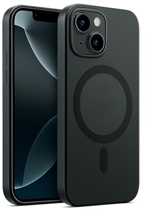Case for iPhone 13/14, Works with Magnetic Charging Accessories, 6.1-inch, Matte Translucent Shockproof Cover, Military-Grade Protection (Black iPhone 13/14)