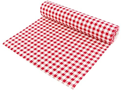 Chemin de Table Guingette Rouge et Blanc, 5 Mètres x 29 Centimètres, Nappe à Carreaux en Lin