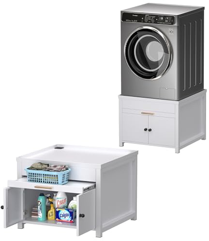 FULEXIS Washer and Dryer Pedestals, Washer and Dryer Stand with Door, Heavy Duty Metal Washing Machine Stand with Laundry Basket Shelf, Universal Fit Anti-Vibration Laundry Pedestal, 810 LBS Capacity