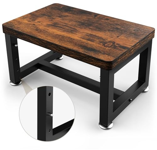 NomNest Step Stool, Height-Adjustable Wooden Step Ladder Metal Foot Stool, Small Kitchen Stool Helper for Toddler Adults Elderly, One-Step Chair for Home Bedside Bathroom Sink Potty-Black