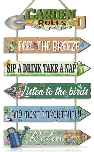 HPNIUB Garden Rules Arrow Sign Feel Breeze Listen Birds Relax Decor
