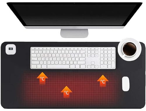 LANMOU Beheizte Schreibtischunterlage, 80 x 33 cm, Timer | Beheiztes Mauspad XXL mit 6 Heizstufen, 35–55 °C, PU-Leder, für Laptop , PC, Heizmatte Schreibtisch Büro