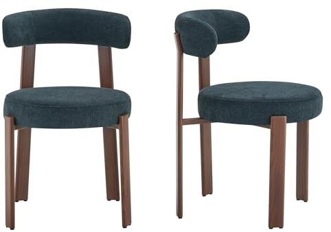 Esszimmerstühle Eisenstühle ohne Armlehne, Linen gepolsterte Sitzfläche, dicke Sitzkissen, Metallbeine in Holzmaserung Optik mit Anti-Rutsch-Pads, modernes minimalistisches Design (2, Schwarz)