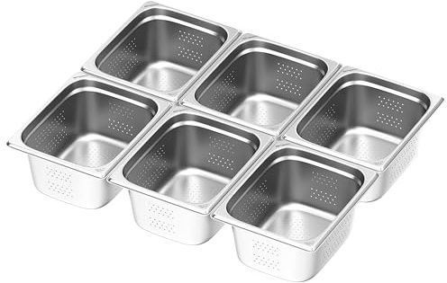 (6 Stück) Edelstahl-Behälter GN 1/2 - gelocht - Höhe: 150mm