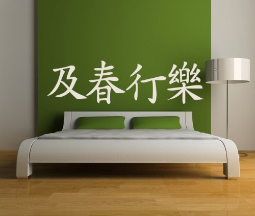 Premium Wandtattoo Wandaufkleber Chinesische Zeichen Carpe Diem XXL 200cm x 56cm Motiv: #111 weiß