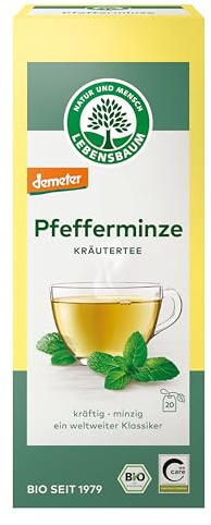 Lebensbaum Pfefferminzetee, 20 Beutel x 1,5g Kräutertee mit kräftig-frischem Geschmack, 100% Bio, Kräuterteemischung