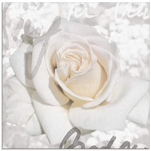 ARTland Wanddeko Glasbilder Wandbild Glas Bild einteilig 50x50 cm Quadratisch Natur Blumen Blüten Rose Schriftzug Shabby Chic T5GH