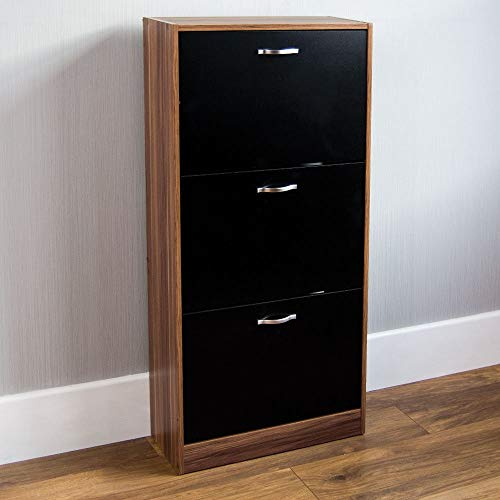 Vida Designs Schuhschrank mit 3 Schubladen, Schuhaufbewahrung, Organizer, ausziehbare Holzmöbel, Holzeinheit, Walnuss und Schwarz