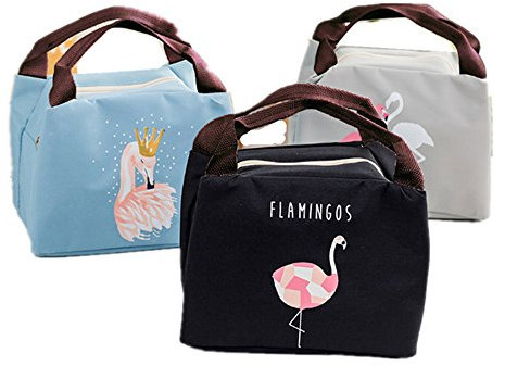 Freessom Sac Isotherme Repas Déjeuner Femme Enfant Fille Garcon Flamant Rose Kawaii Bag Emporter Portable Chaud Froid Lunch Box Original Organiseur de Voyage Camping Pique-nique Noir