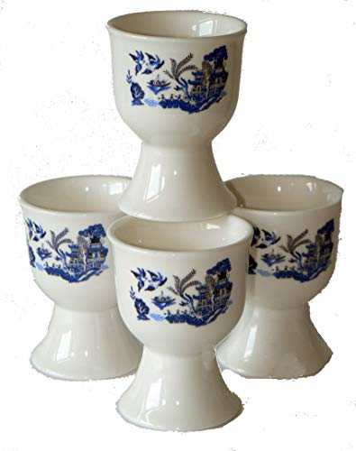 crackinchina Blue willow egg cups eggcup porcelain set of 4 boxed