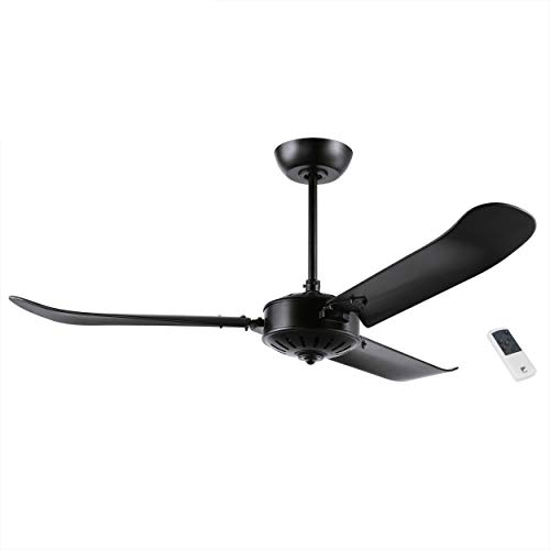 EGLO Deckenventilator Hoi An, 3 Flügel Ventilator mit Fernbedienung, hochwertiges Schichtholz in Schwarz matt, AC Motor, Ø 137cm