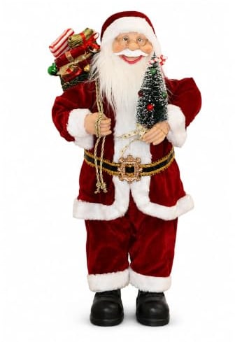 Garden Market Place 60cms Tall Father Christmas Figure With a Sack of Presents and Holding a Tree - Traditional Santa Style